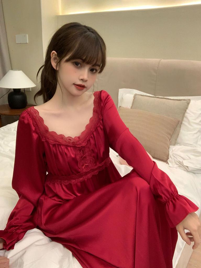 Spring and summer new pajamas fairy long dress French long nightdress princess style sweet loungewear court girl pajamas