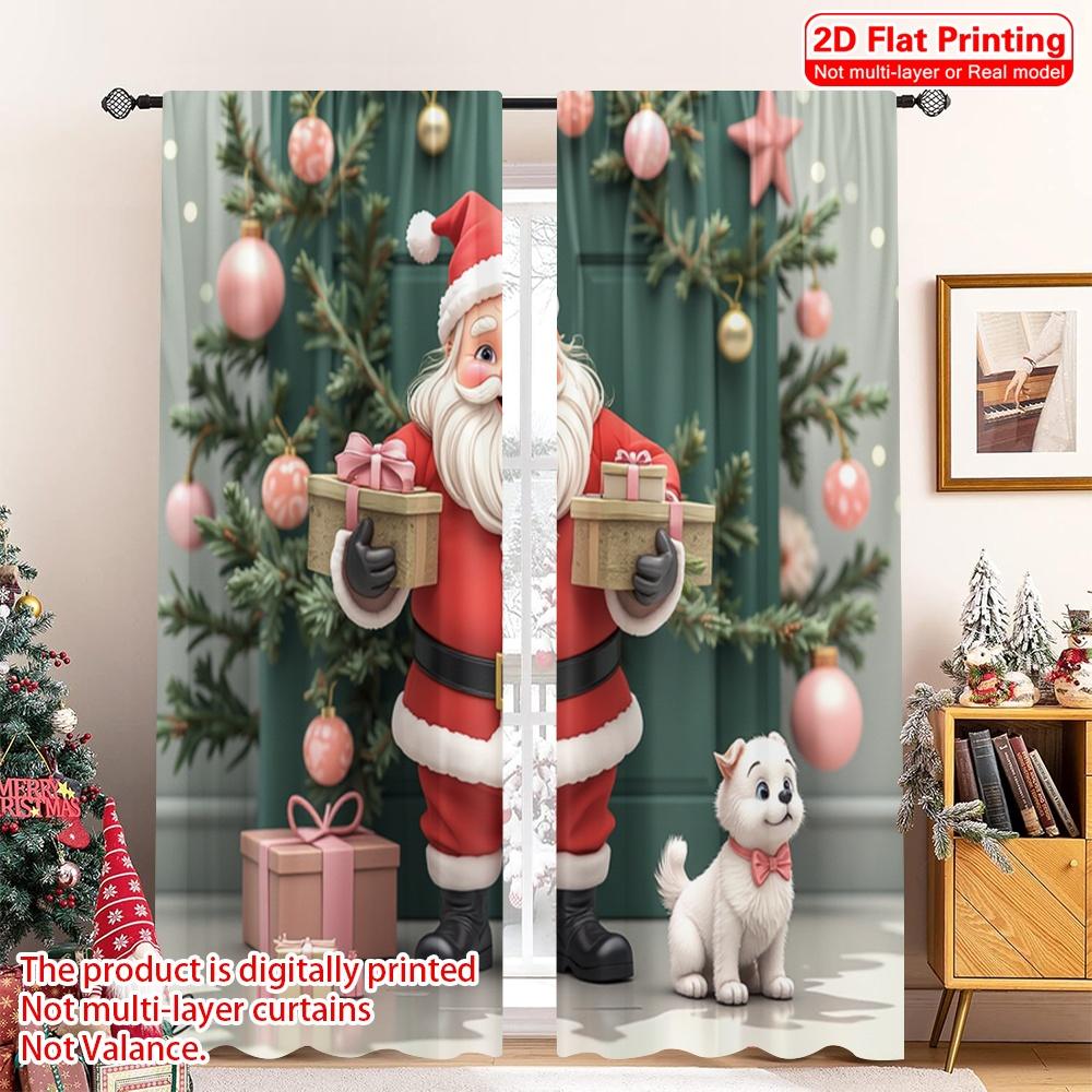 

2pcs 2D flat printing Merry Christmas Popular Drapes Santa Claus Presents Dog Polyester Without Electricity 0 Use for Home Decor 52.50×116.00 CM 2pcs
