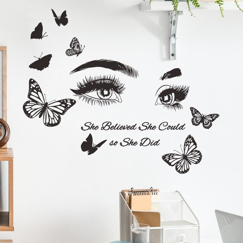 DIY Butterfly Wall Art Decals Waterproof Self-Adhesive PVC Stickers for Lash Beauty Salon Shop Wall Decor