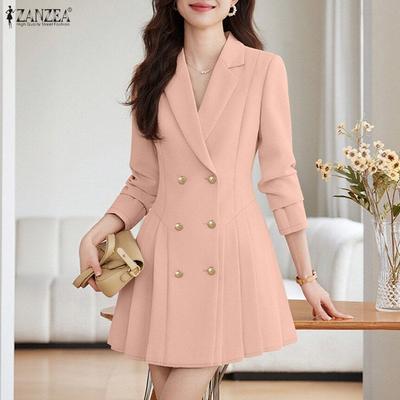 Women Casual Turn Down Collar Long Sleeve Elegant Dress