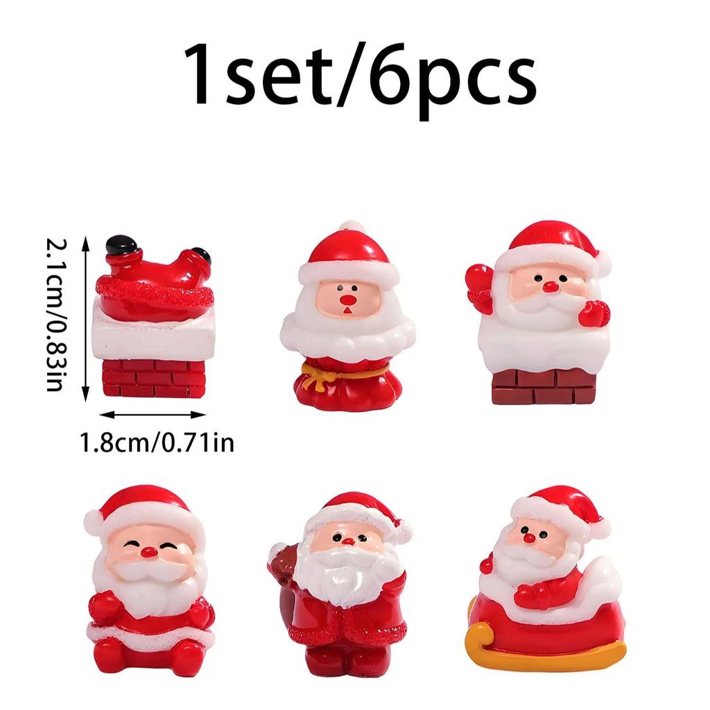 Non-Toxic 6Pcs Mini Santa Claus Ornaments Red Christmas Decor For Diy Fairy Garden Potted Plant Holiday Gift