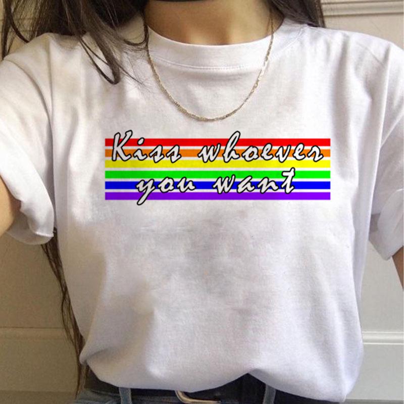 Lgbt Rainbow Harajuku T Shirt Wounisex Gay Pride Ullzang 90s Tshirt Lesbian Graphic Funny Print Tshirt New Fashion Top Tees Female