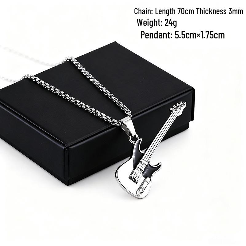 European Hip Hop Guitar Pendant Necklace - Trendy Titanium Steel Street Dance Sweater Chain Ornaments
