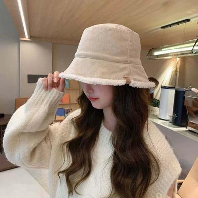 Simple Lamb Wool Bucket Hat Casual Female Hats Winter Korean Style Pure Color Warm Caps  Girl