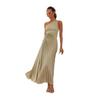 Elegant One-Shoulder Pleated Evening Dress with Waist Cutout - Spring/Summer Style
