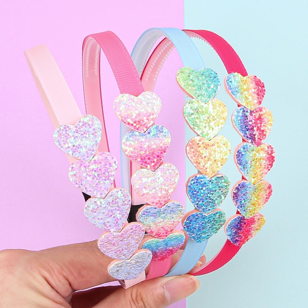 4PCS Rainbow Star Headbands Girls Sparkly Heart Headband Flower Hairbands with Teeth Children Kids Party Hair Accessories