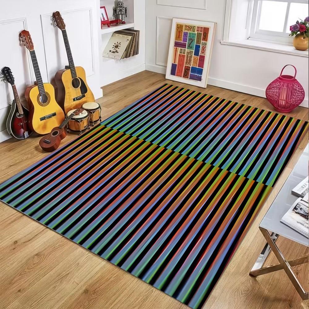 Colorful Striped Printed Carpet Colorful Line Pattern Carpet Anti Slip Entrance Door Mat Living Room Bedroom Decoration Rug