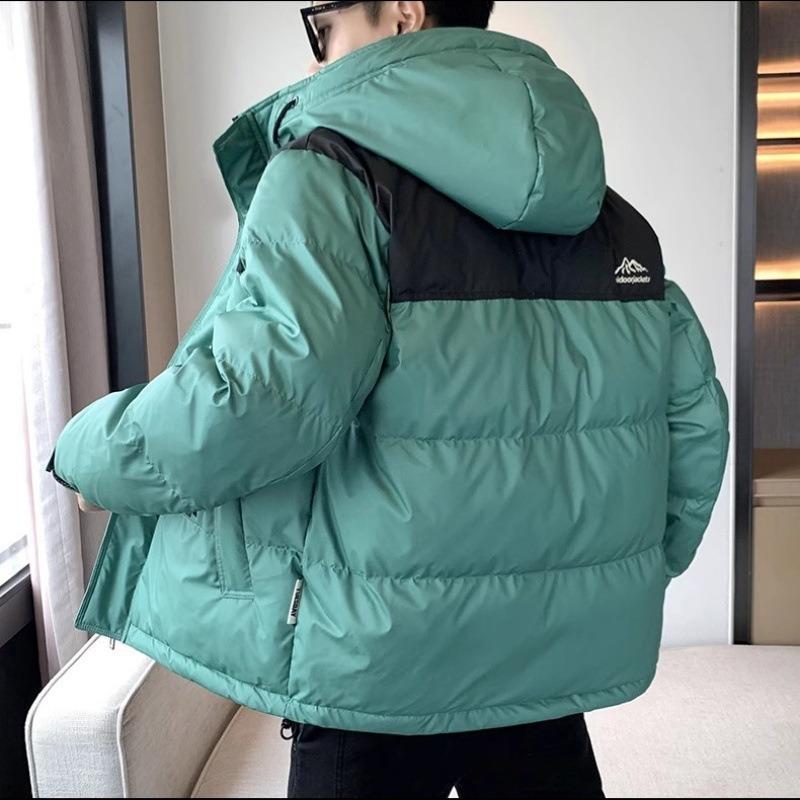 Hooded Down Jacket Men's Winter 2025 New High-end Fashion Casual Stitching Short White Duck Down Men's Cotton Jacket
