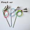 3pcs Feather Elastic Mesh Tube Cat Toy Teaser Stick Pet Toy