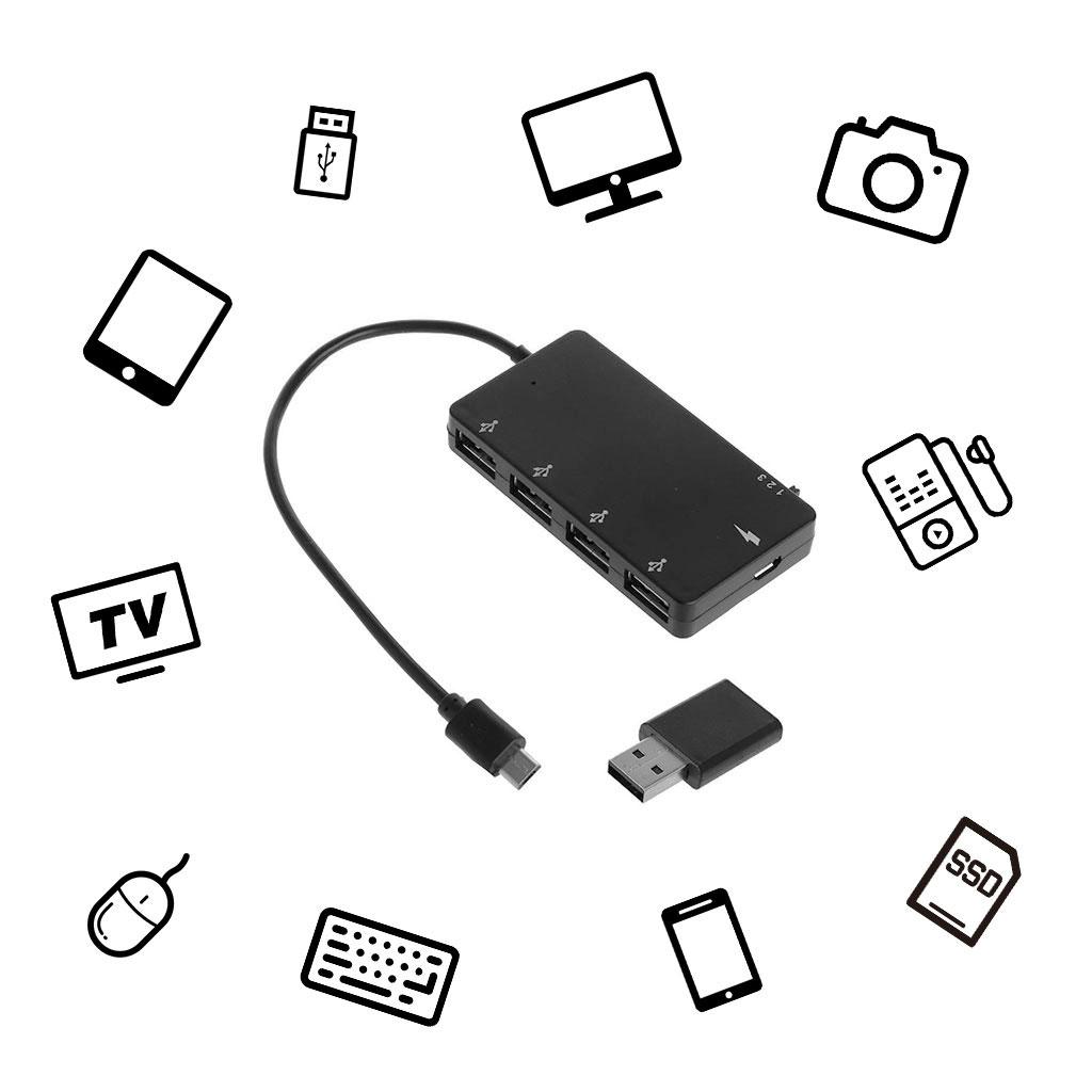 Micro USB OTG 4 Port Hub Power Charging Adapter Cable Supports OTG Hot Swap for Android/Windows System