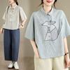 DIMANAF 2026 Women Plus Size New Summer Blouse Shirt Cotton Short Sleeve Embroidery Casual Loose Lady Tops Shirts