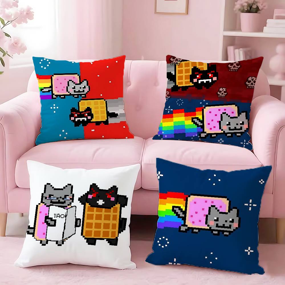 Federa per Cuscino N-Nyan Cat per 45X45Cm 55X55Cm 30X30Cm Quadrata Federa per Cuscino Auto Decorazione Camera da Letto Regalo