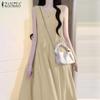 ZANZEA Women Summer Round Neck Casual Sleeveless Long Dress