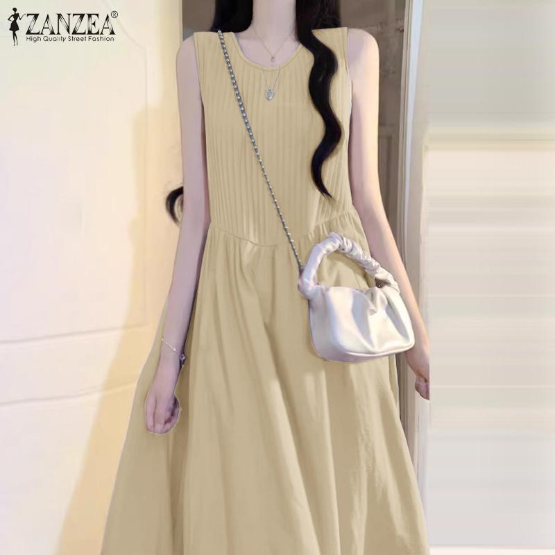 ZANZEA Women Summer Round Neck Casual Sleeveless Long Dress