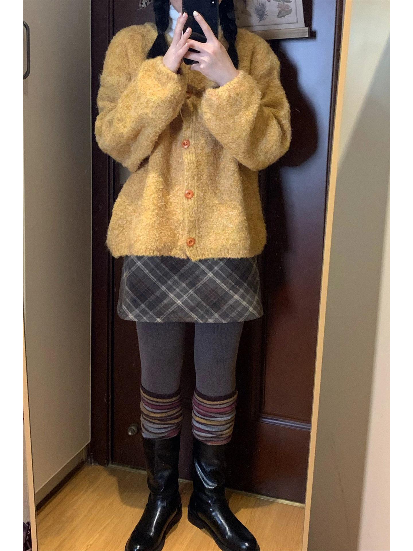 

Women s Plus Size A-line Wool Plaid Skirt - High Waist, Hip-hugging Slim Fit for Spring & Autumn L