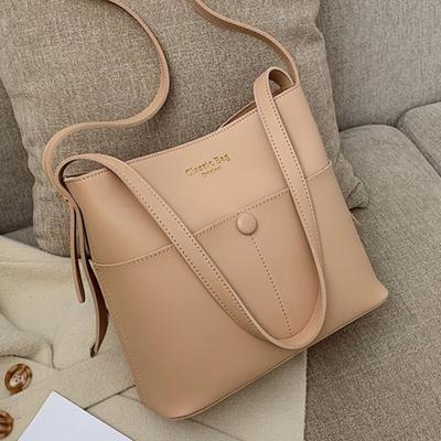 Large Capacity Soft Leather Bucket Bag For Women Luxury Solid Color Crossbody Tote Purse