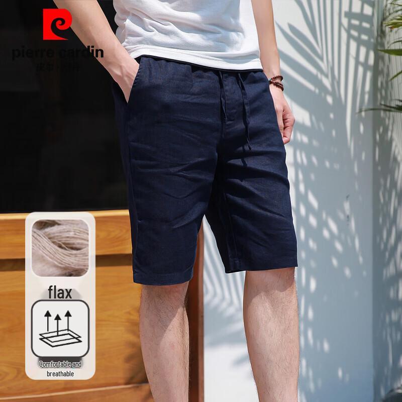Pierre Cardin Men s 100% Linen Casual Shorts 2XL темно-синий