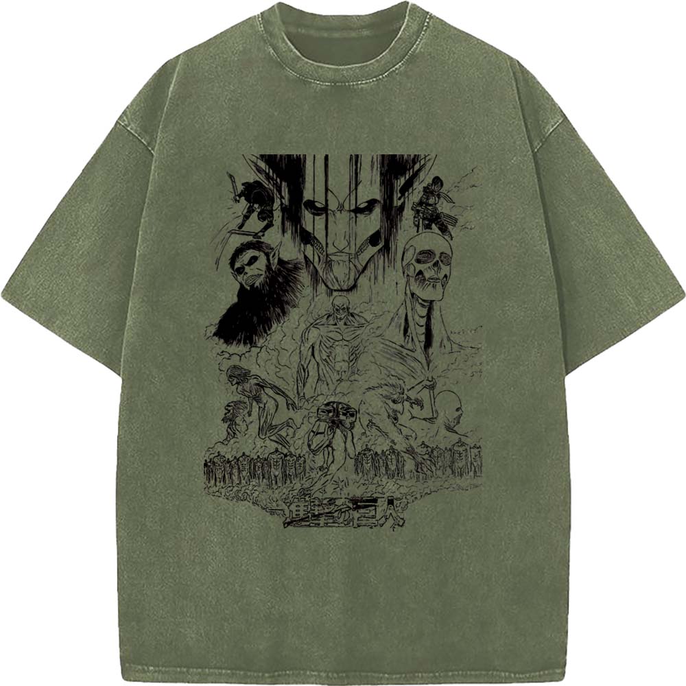 Attack On Titan Anime Cotton Tee Men Women Manga Vintage Tshirts Oversized Washed T-shirt Harajuku Male High Quality T Shirt