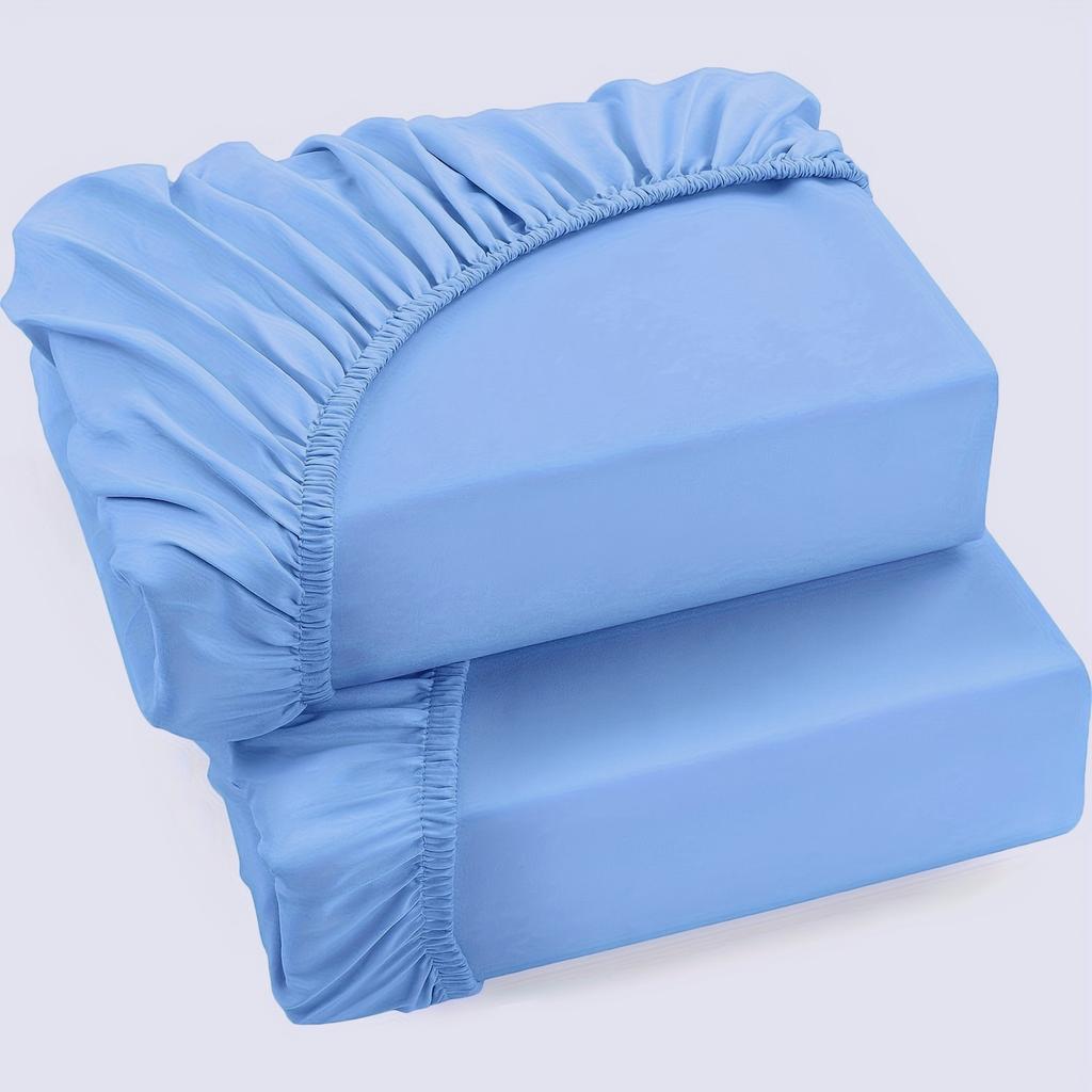 Pack of 2 Jersey Fitted Sheets Hypoallergenic & Breathable Bed Sheets with Elastic, 28cm Height, Allergy-Friendly,Machine Washable,Solid Color Bedding