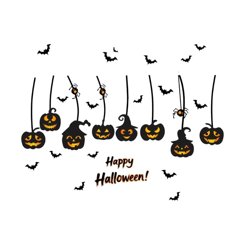 Autocollant de Fenêtre Réutilisable pour Halloween Design Chauve-souris et Citrouille Autocollant Statique Décorations Pour Usage Intérieur et Extérieur
