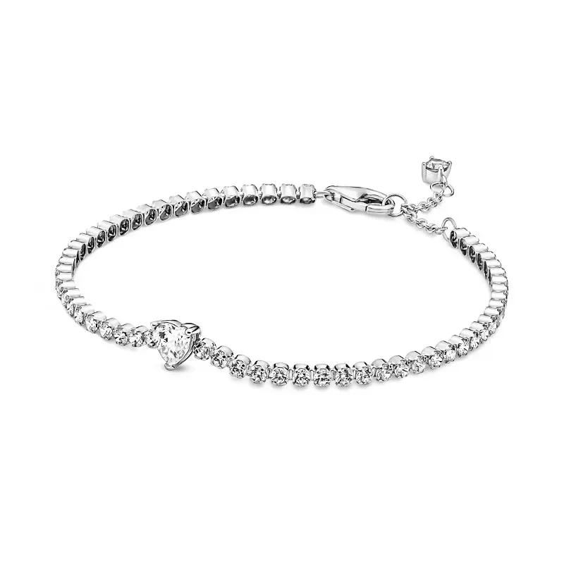 Bracelet en Argent Sterling 925 Zirconium Bleu en Forme de Cœur: Un cadeau luxueux pour les femmes en ce jour spécial