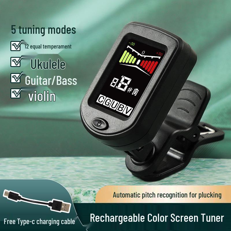 Rockhouse Rechargeable Color Screen Tuner for Guitar, Violin, Ukulele, and Electric Bass T-02C