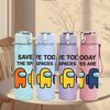 1 Pezzo Salva Spazio Personaggio Equipaggio Gioco Astronavigante 750ml Bottiglia d'Acqua Colorata in Plastica Tappo a Flip con Cannuccia Anti-perdita Per Sport Ufficio Uso Domestico
