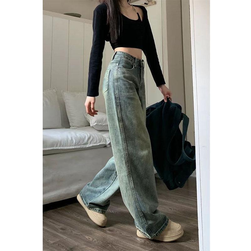 Calças Jeans Retas Largas Vintage Femininas Y2K Cintura Alta Soltas Perna Larga Jeans Mulher Streetwear Combinação Total Calças Casuais