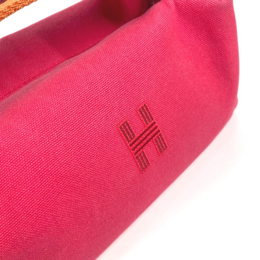 HERMES Brida Black PM Pouch bag vanity bag Hand Bag Canvas hibiscus pink