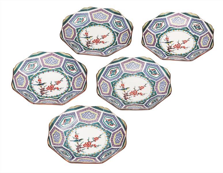 Kutani ware Iwataya No. 5 plate set, old Kutani style, K9-146