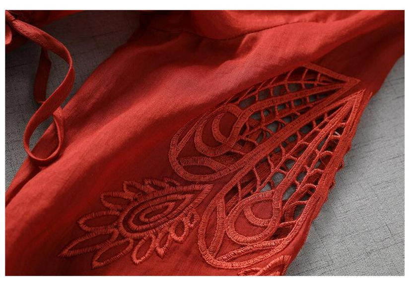 2023 Summer Retro Women's Plus Size Cotton Linen Dress with Hollow Design and Loose Waist