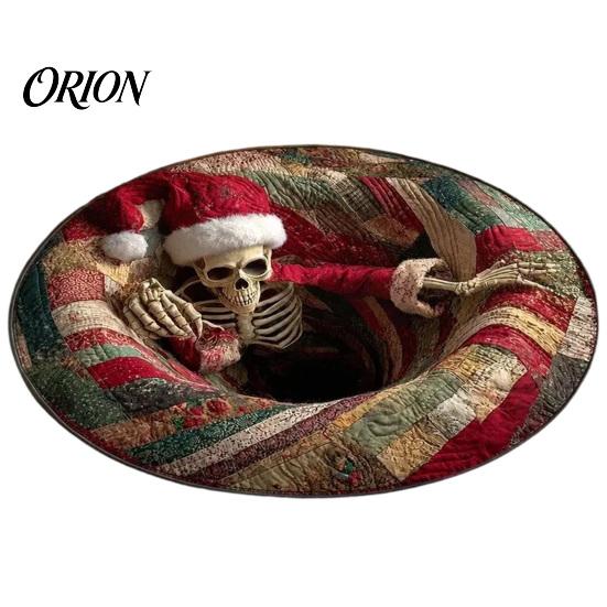 Retro Style Floor Pad Christmas Round Area Rug, 3D Optical Illusion Carpet, Stain & Wear Visual Rug Resistant Throw for Living Room Sofa Bedroom