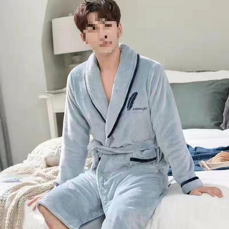 G5Z Winter Flannel Couple Robe: Men's Coral Fleece & Women's Plus Velvet Thick Warm Pajamas Bathrobe.