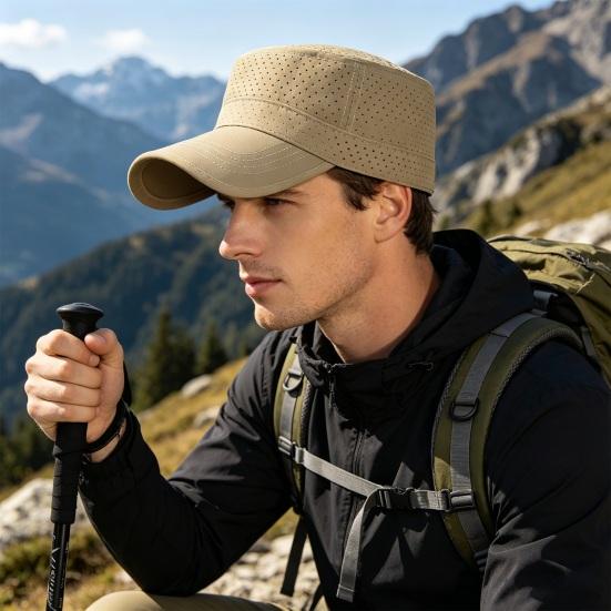 Summer Sun Hat, Flat Top Outdoor Sun Protection Hat, Quick-Drying Breathable Mesh Baseball Hat for Running Hiking Biking Fishing