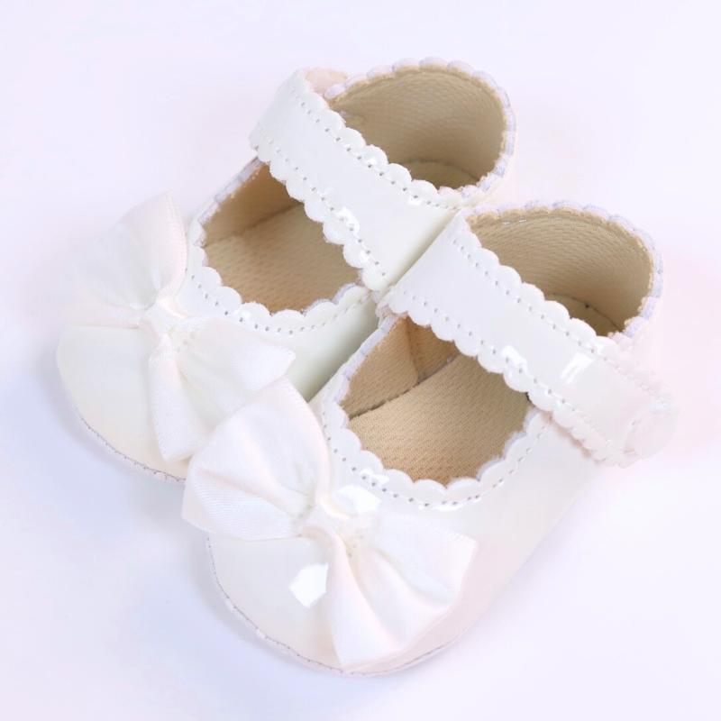 1 Pair Bowknot Princess Flat Cotton Bottom Walking Newborn Crib Dress Shoes 0-18 Months Classic Pu Leather Girl Baby Shoes