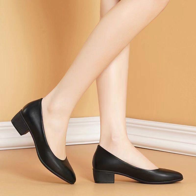 Leather work shoes single shoes women's flat soft sole professional flight attendant women's shoes black leather shoes work shoes comfortable thick he