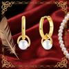 100% 925 Silver Pearl Golden Geometry Hoop Earrings For Women Fashion Birthday Party Wedding Jewelry Engagement Jewelry