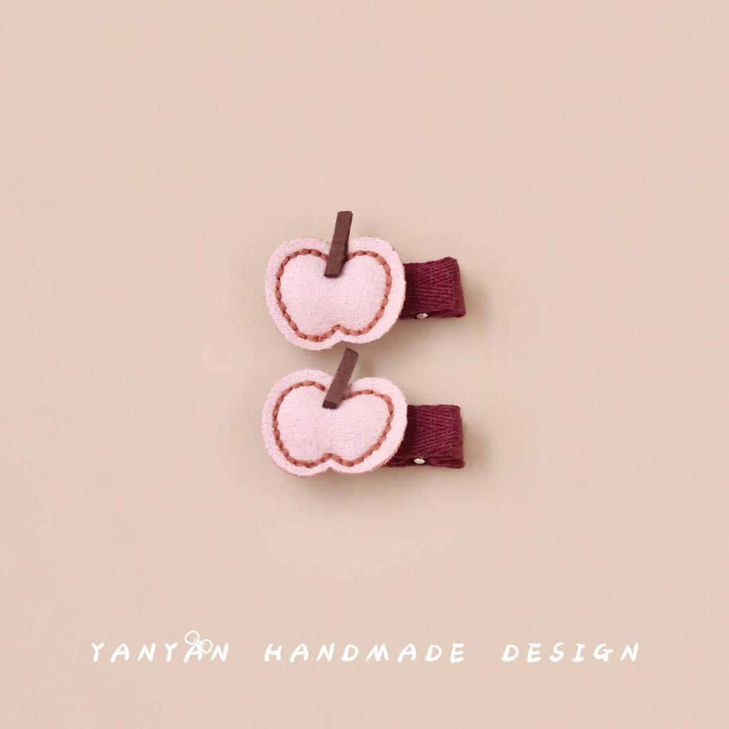 Non-Damaging Autumn/Winter Apple Hair Clips for Kids - Full Fabric Cover, Ideal for Bangs