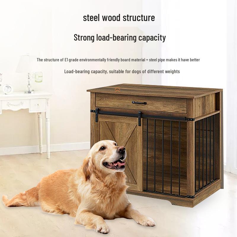 Customized Wooden Dog House with Sliding Barn Door and Storage Rack