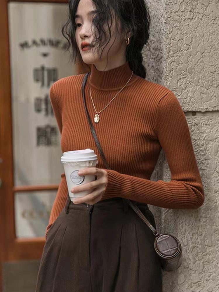 

Women s Half Turtleneck Striped Sweater: Autumn/Winter 2024 Knitted Long-Sleeve Top L жовтий