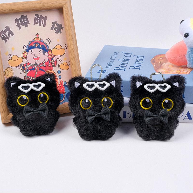 10Cm Cute Black Cat Plush Toy Doll Small Pendant Lovely Cats Keychains Girl Gift Plush Bag Pendant Bag Decoration