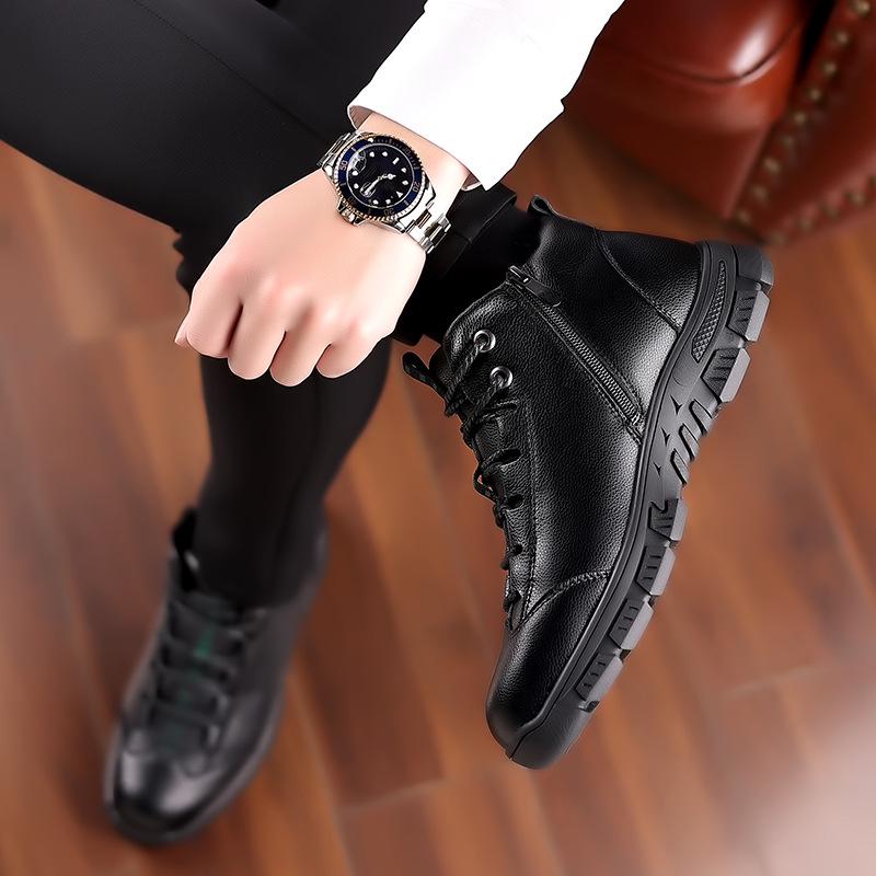 Men's 2023 Genuine Leather High Top Winter Snow Boots - Warm, Non-Slip, Casual.