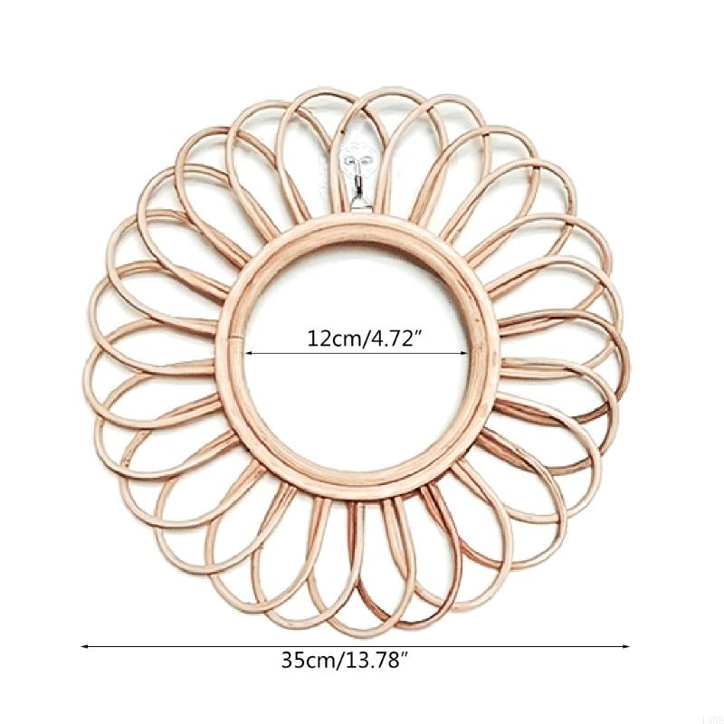 Ratan Innovativ Konstdekoration Rund Sminkspegel Toalett Badrum Väggmonterade Speglar Fotorekvisita