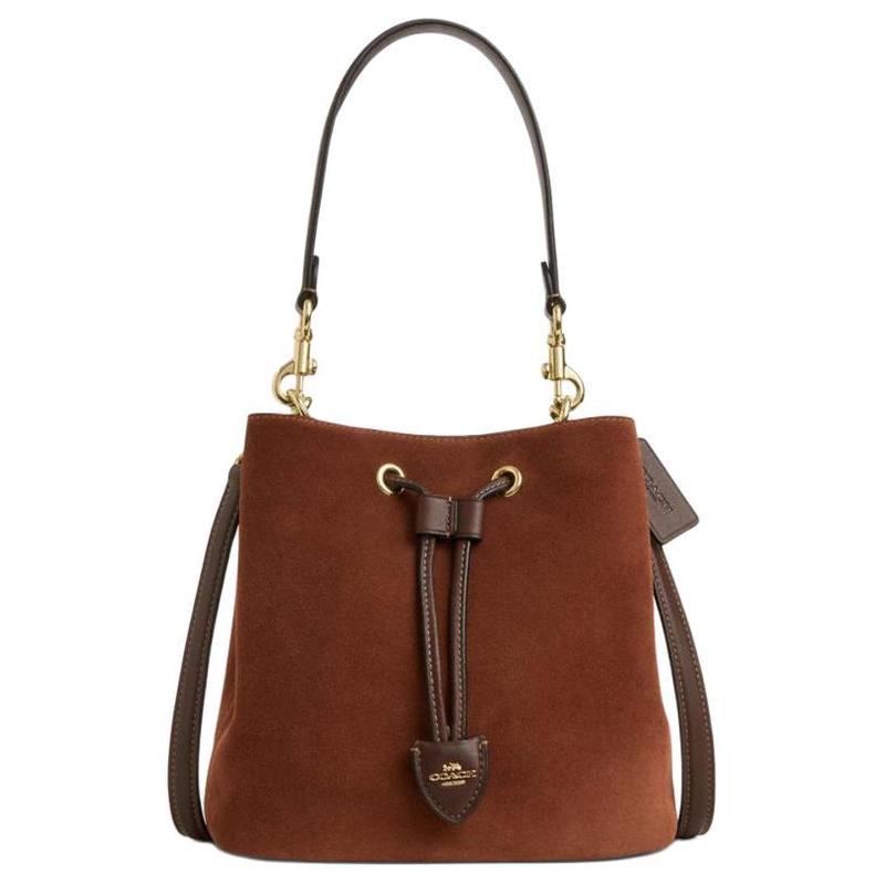 

COACH Rowan 23 Suede Drawstring Closure Suede Texture Cowhide Bucket Bag Shoulder Bag Medium Women s Brown коричневый
