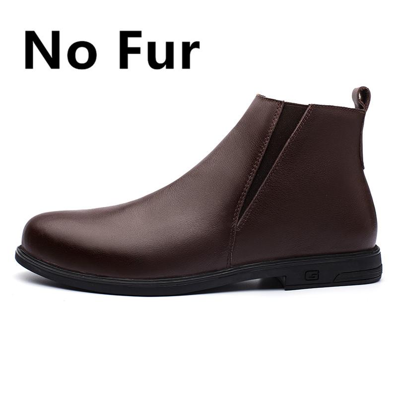 Chelsea Winter Black Mens Boots Genuine Leather Office Boots Fashion Designer Shoes Men Warm Winter Slip-On Cow Leather Footwear