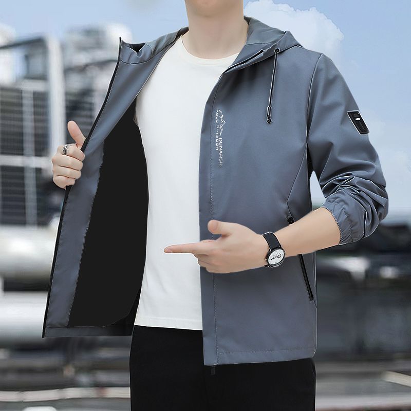 Autumn Winter Mens  Jackets Solid Color Korean Fashion Casual Coat Men Classic Hooded Windbreaker Outdoor Coats