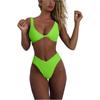 Traje de Bikini Skinny Deportivo para Mujer Color Sólido Lazo Cintura Alta Dos Piezas Traje de Baño Bikini