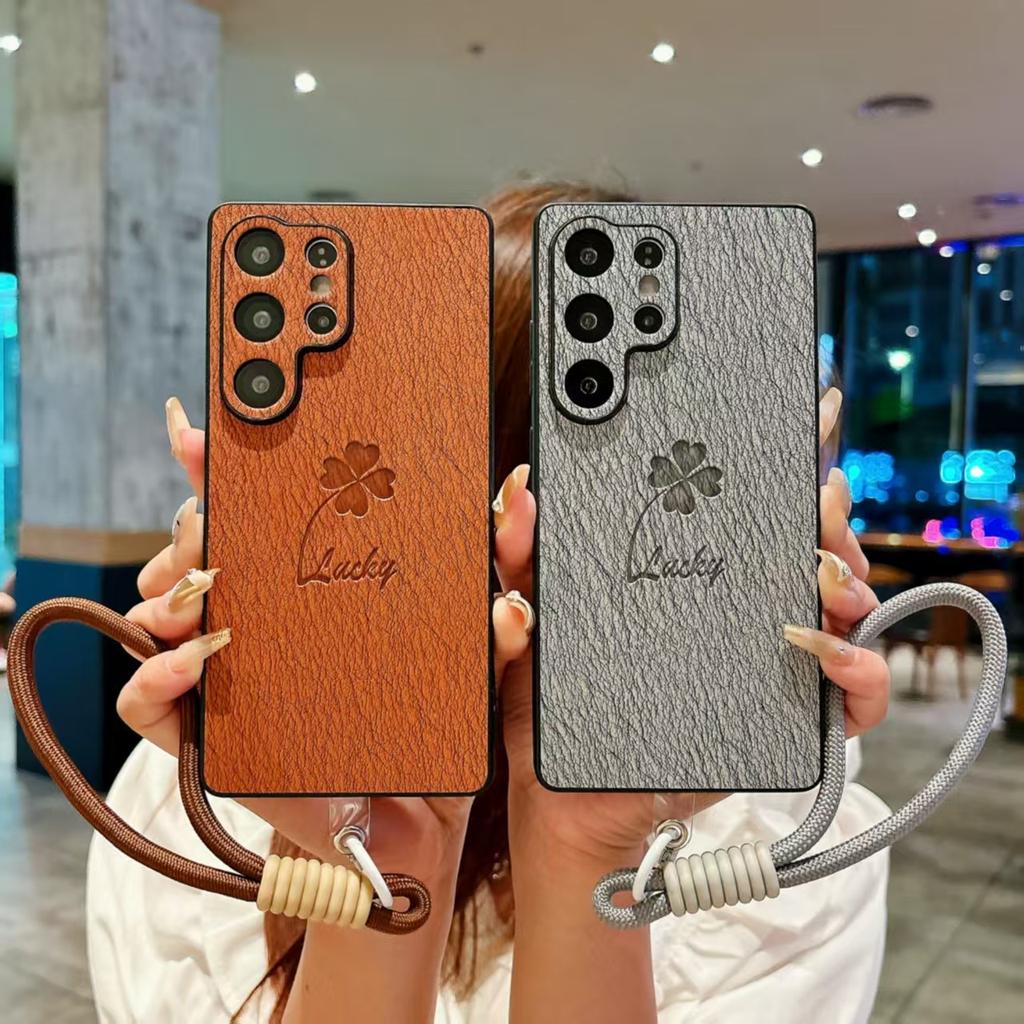 Samsung S25FE Phone Case S24ultra All Inclusive Ultra Thin New Four Leaf Clover A56 Leather Pattern Protective Case