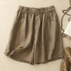 Women's 2024 Retro Cotton-Linen Elastic Waist Shorts with Large Pockets, Wide-Leg, Slimming, Straight-Leg, Versatile Design