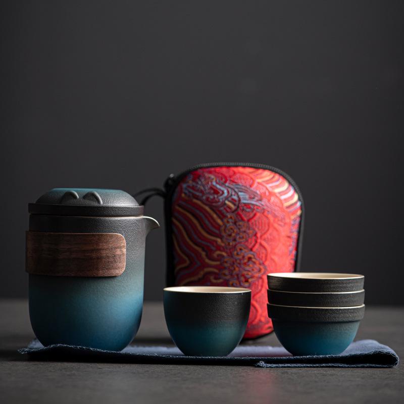 Compact Kuaike Travel Tea Set: One Pot, Four Cups, Portable Gongfu Brewing for Camping & Outdoors